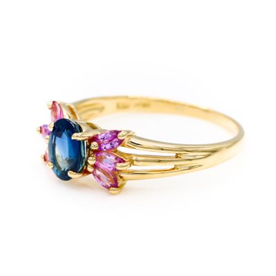 14K Yellow Gold Oval Cut Sapphire & Pink Topaz Marquise Cut Ring [OECR10109-12]