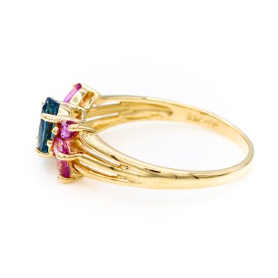 14K Yellow Gold Oval Cut Sapphire & Pink Topaz Marquise Cut Ring [OECR10109-12]