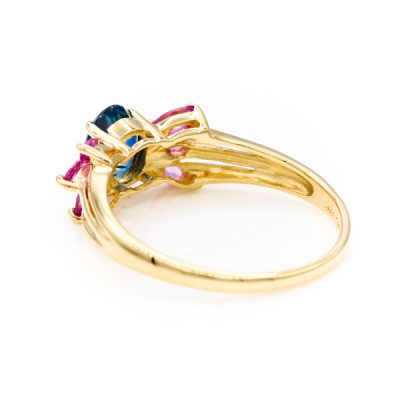 14K Yellow Gold Oval Cut Sapphire & Pink Topaz Marquise Cut Ring [OECR10109-12]