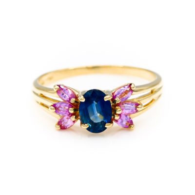 14K Yellow Gold Oval Cut Sapphire & Pink Topaz Marquise Cut Ring [OECR10109-12]