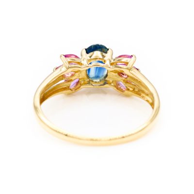 14K Yellow Gold Oval Cut Sapphire & Pink Topaz Marquise Cut Ring [OECR10109-12]