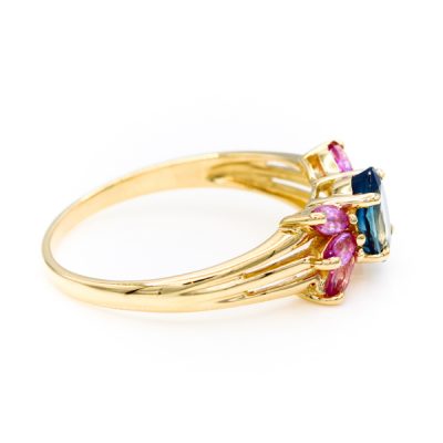 14K Yellow Gold Oval Cut Sapphire & Pink Topaz Marquise Cut Ring [OECR10109-12]
