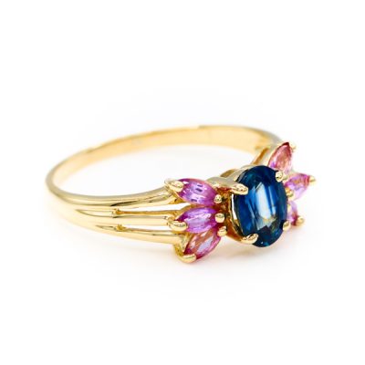 14K Yellow Gold Oval Cut Sapphire & Pink Topaz Marquise Cut Ring [OECR10109-12]