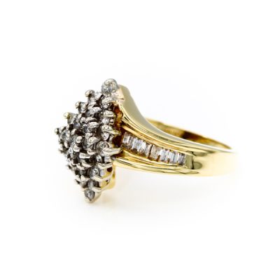 10K Yellow Gold 1.0TW I1 to I2 G to H Round & Baguette Diamond Ring [OECR10111-12]