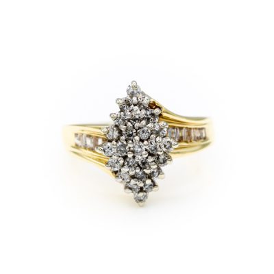 10K Yellow Gold 1.0TW I1 to I2 G to H Round & Baguette Diamond Ring [OECR10111-12]