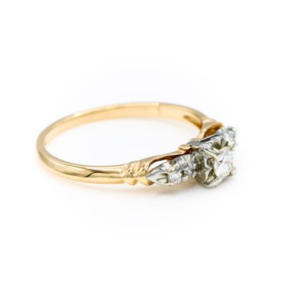 14-18K Two-Tone Gold 0.15CT VS2 G to H Round Diamond Ring [OECR10115-12]