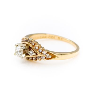 14K Yellow Gold 0.18CT VS2 H to I Round Diamond Ring [OECR10122-12]