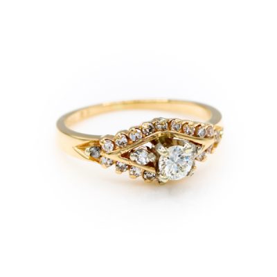 14K Yellow Gold 0.18CT VS2 H to I Round Diamond Ring [OECR10122-12]